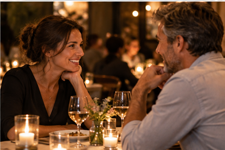 Man en vrouw tijdens een sfeervolle dinner date